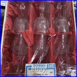 6 Bohemia Crystal Crystalex Thistle Pattern Wine Glasses 6 1/4 Tall