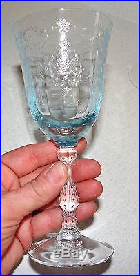 6 Fostoria NAVARRE Blue 6 3/8 Etched Large Claret Wine Goblet Glass Crystal Set