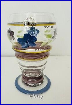 6 Gibson Blue Lavender Flower & Bands 12 Oz. Water Goblets & 1 serving bowl