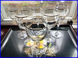 6 Lenox Monroe Gold Trim Wine Glass Goblet Aria Shape 9 OZ Crystal Mint