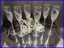 6 Lenox WINDSWEPT Luxury Contemporary Crystal Champagne Flutes Set