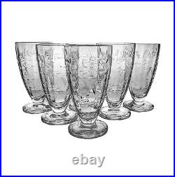 6 Libbey Rock Sharpe 2011-1 Iced Tea Glasses, Clear Optic, Floral Etch, Vintage