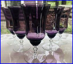 6 Louie Crystal Amethyst Purple Iced Tea Goblet Hokey Pokey Circa 1932 RARE
