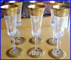 6 Saint St Louis French Crystal THISTLE Champagne Flutes Glass Set 24k Gold 7.5