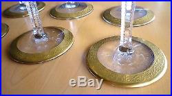 6 Saint St Louis French Crystal THISTLE Champagne Flutes Glass Set 24k Gold 7.5
