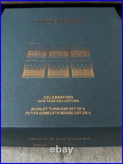 6 Waterford Crystal New Years Celebration Tumbler Set Red Lismore Diamond In Box