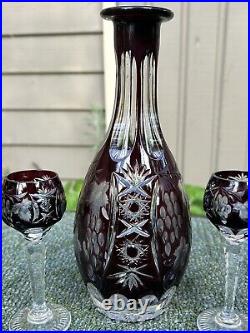 7 Pc Cut Crystal Nachtmann Traube Amethyst Decanter & 6 Cordial Glass Set