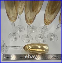 8 Bohemian Czech Crystal Champagne Flutes Wine Glass Amber Colony Stemware