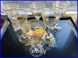 8 Glastonbury Lotus Gold Brocade Wine Glass Etch 6 1/8 Tall 5 OZ Stem K31