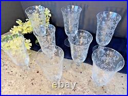 (8) Iced Tea Rambling Rose Crystal Glasses by TIFFIN-FRANCISCAN MINT CONDITION