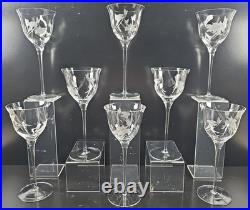 8 Mikasa Charisma Wine Glasses Set Vintage Frosted Floral Cut Retro Stemware Lot