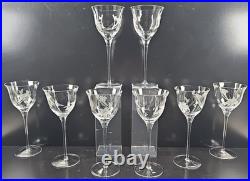 8 Mikasa Charisma Wine Glasses Set Vintage Frosted Floral Cut Retro Stemware Lot