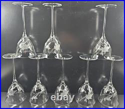 8 Mikasa Charisma Wine Glasses Set Vintage Frosted Floral Cut Retro Stemware Lot