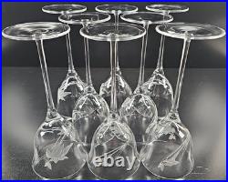 8 Mikasa Charisma Wine Glasses Set Vintage Frosted Floral Cut Retro Stemware Lot
