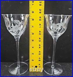 8 Mikasa Charisma Wine Glasses Set Vintage Frosted Floral Cut Retro Stemware Lot