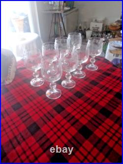 8 Set Bohemia Crystal Etched Wine Glasses Cascade Faceted Claudia Ball Stem