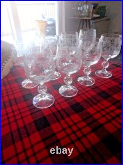 8 Set Bohemia Crystal Etched Wine Glasses Cascade Faceted Claudia Ball Stem