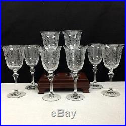 8 Tiffin June Night Crystal Etched Water Goblets Glasses Stemware Set