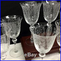 8 Tiffin June Night Crystal Etched Water Goblets Glasses Stemware Set