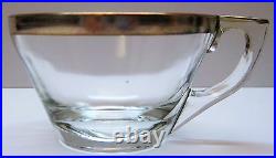 8 Vintage Dorothy Thorpe Silver Band Crystal Glass Square Snack Plate & Cup Sets
