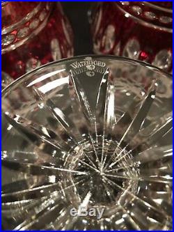 8pc Waterford Crystal Red Ruby Clarendon Brandy Snifter 5-1/8 Tall Glass Set