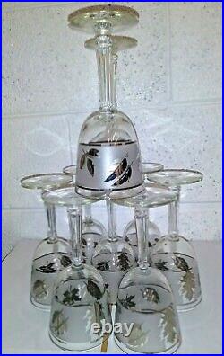 (9) Set Long Stem Christmas/Holiday Designed Crystal Glass Goblets (Glassware)