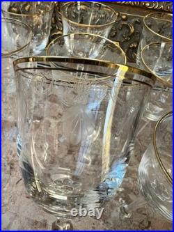 9 Vintage Lenox Shell Water Wine Cocktails Crystal Glasses Gold Trim 8