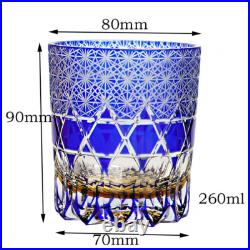 A Set of 2pcs Hand Cut Blue 9oz Edo Kiriko Crystal Whiskey Glasses Gift Packing
