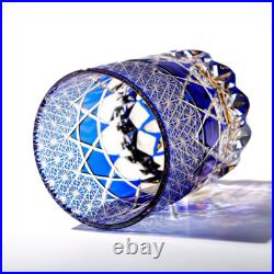 A Set of 2pcs Hand Cut Blue 9oz Edo Kiriko Crystal Whiskey Glasses Gift Packing