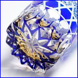 A Set of 2pcs Hand Cut Blue 9oz Edo Kiriko Crystal Whiskey Glasses Gift Packing