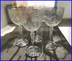A set of four vintage 1930 Rock Sharpe crystal wine glasses with paisley pattern