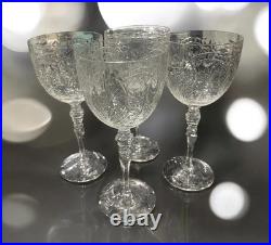 A set of four vintage 1930 Rock Sharpe crystal wine glasses with paisley pattern