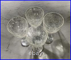 A set of four vintage 1930 Rock Sharpe crystal wine glasses with paisley pattern