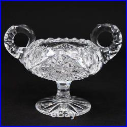 ABP American Brilliant Cut Crystal Pedestal Creamer & Sugar Set Glass Hobstar