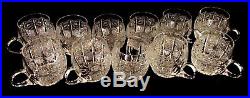 ABP Cut Crystal 13PUNCH BOWL SET With 11 CUPS with Handles. HARVARD PATTERN. Antique