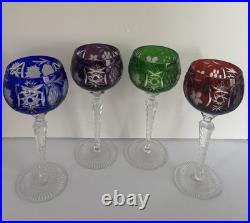 AJKA Cut Crystal Hock Wine Goblets Marsala Set of 4 Blue Red Green Amethyst