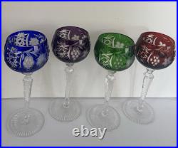 AJKA Cut Crystal Hock Wine Goblets Marsala Set of 4 Blue Red Green Amethyst