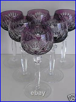 AJKA HUNGARY AMETHYST CASED CUT TO CLEAR CRYSTAL WINE GOBLETS Set of 6