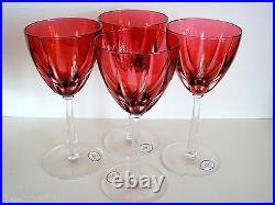 AJKA HUNGARY CRANBERRY CASED CUT TO CLEAR CRYSTAL WINE GOBLET Set of 4