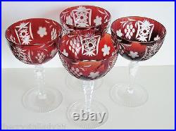 AJKA MARSALA RUBY RED CASED CUT TO CLEAR CHAMPAGNE SAUCER Set of 4