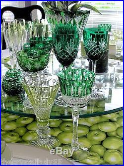 AJKA XENIA EMERALD CASED CUT TO CLEAR CRYSTAL WINE / WATER GOBLETS Set of 6