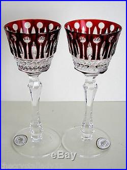 AJKA XENIA RUBY RED CASED CUT TO CLEAR CRYSTAL LIQUER WINE GLASS Set of 2 SIGNED