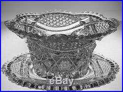 AMERICAN BRILLIANT CUT GLASS CRYSTAL ANTIQUE WHIPPED CREAM BOWL PLATE SET ABP