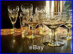 ANTIQUE CRYSTAL ETCHED FORMAL GLASSWARE SET. IRIDESCENT FABULOUS, STUNNING 20 PC