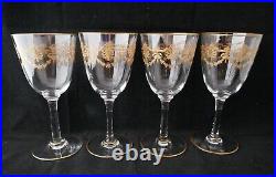 ANTIQUE SET 4 BACCARAT FRANCE Crystal Beauharnais gold encrusted Wine Goblets