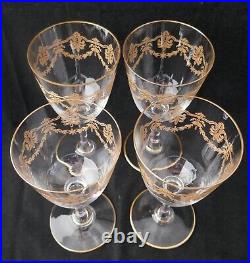 ANTIQUE SET 4 BACCARAT FRANCE Crystal Beauharnais gold encrusted Wine Goblets