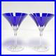 Ajka Castille Cobalt Blue Martini Glass Cut 2 Clear Crystal 7.25 Tall Set of 2