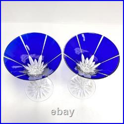 Ajka Castille Cobalt Blue Martini Glass Cut 2 Clear Crystal 7.25 Tall Set of 2