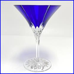 Ajka Castille Cobalt Blue Martini Glass Cut 2 Clear Crystal 7.25 Tall Set of 2