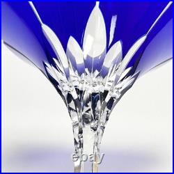 Ajka Castille Cobalt Blue Martini Glass Cut 2 Clear Crystal 7.25 Tall Set of 2